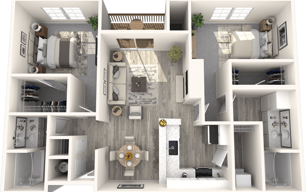 C1 | C1P | C1BR - 2 bedroom floorplan layout with 2 bathrooms and 1073 square feet