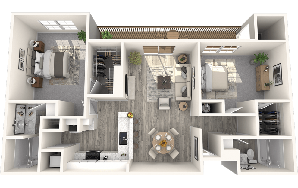 C2 | C2P | C2BR - 2 bedroom floorplan layout with 2 baths and 1169 square feet.