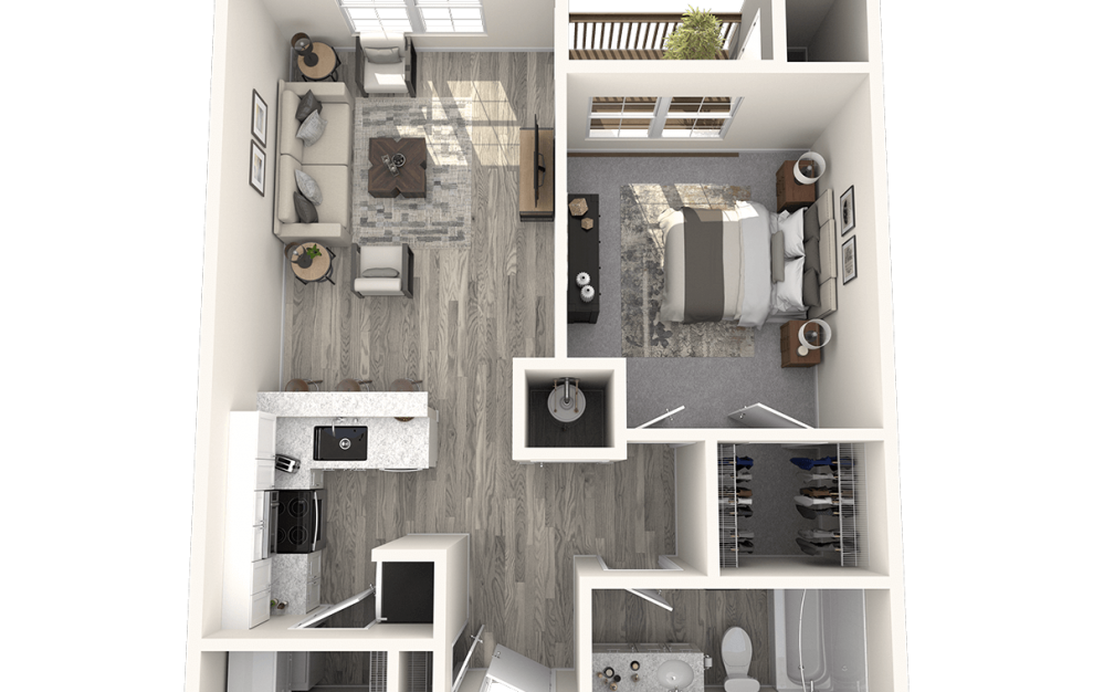 A1 | A1P | A1BR - 1 bedroom floorplan layout with 1 bath and 623 square feet.