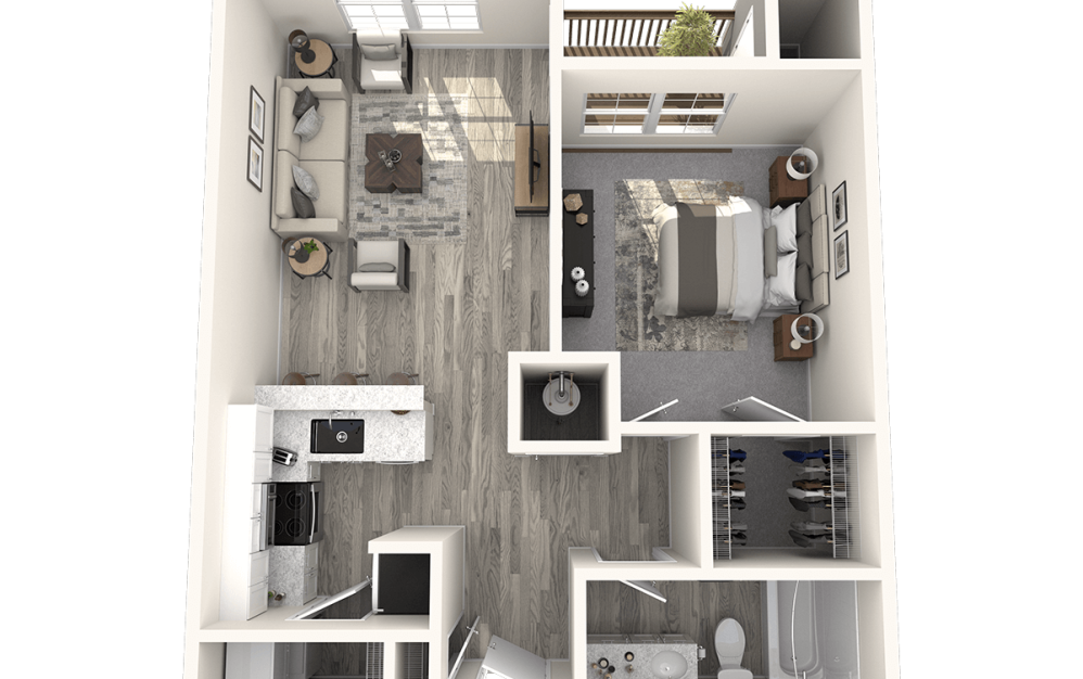 A1 | A1P | A1BR - 1 bedroom floorplan layout with 1 bathroom and 623 square feet