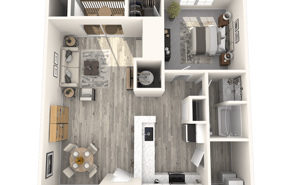 A3 | A3P | A3BR - 1 bedroom floorplan layout with 1 bath and 735 square feet.