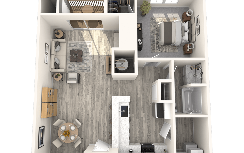 A3 | A3P | A3BR - 1 bedroom floorplan layout with 1 bathroom and 735 square feet