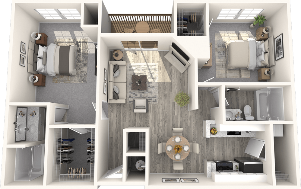 C | CP | CBR - 2 bedroom floorplan layout with 2 bathrooms and 984 square feet